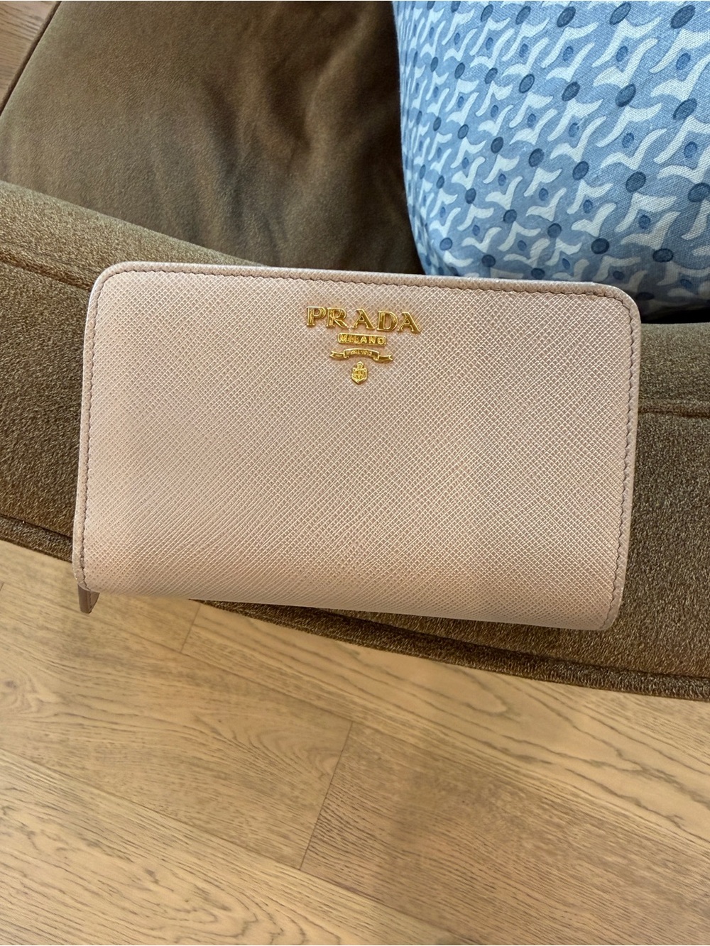 Prada Pink Saffiano Leather Zip Wallet with Gold Logo